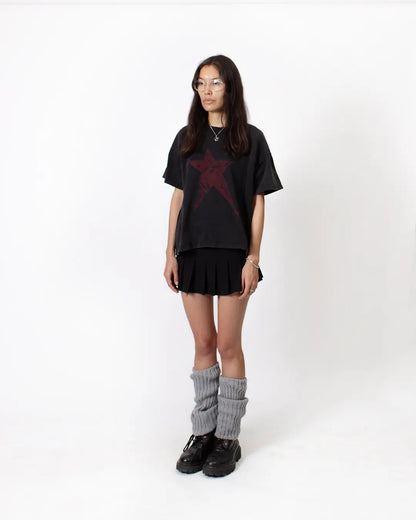 BLACK CROPPED TRAUMA STAR TEE