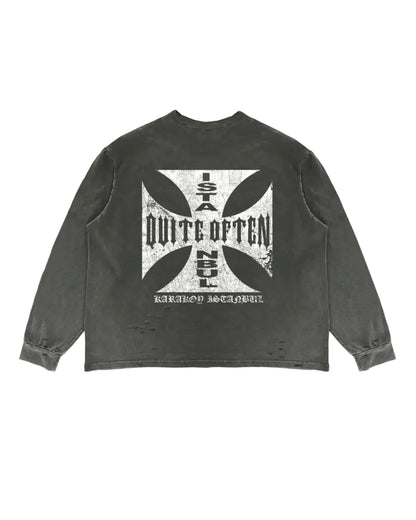 GREY DISTRESSED CROSS LONGSLEEVE