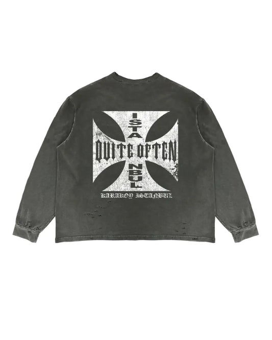 GREY DISTRESSED CROSS LONGSLEEVE